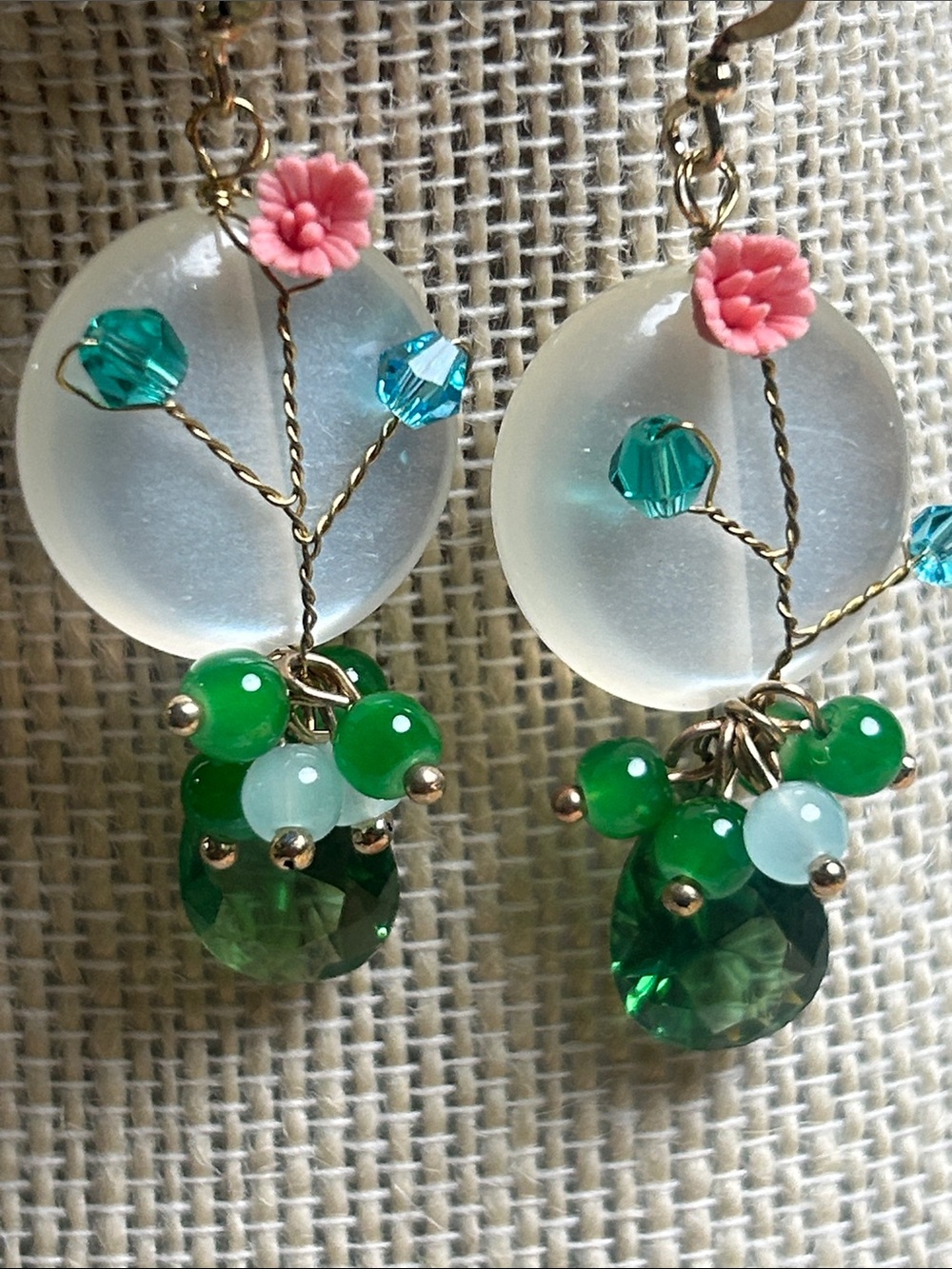 Handcrafted Green & Pink Floral Drop Earrings